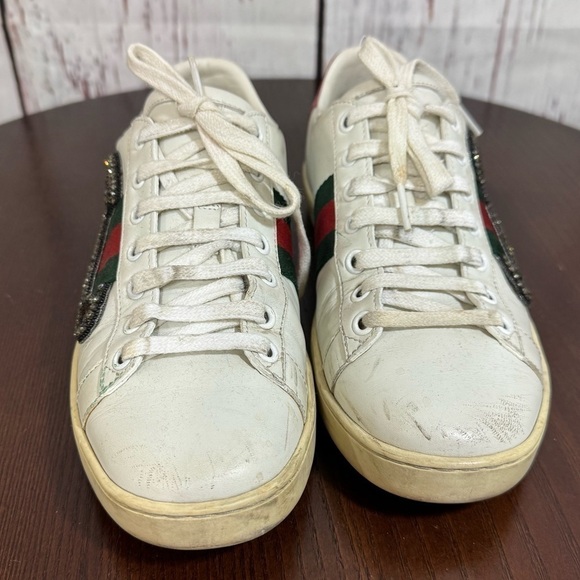 GUCCI ACE SNEAKERS embellished safety pin women’s 6.5 GUC - Picture 10 of 15